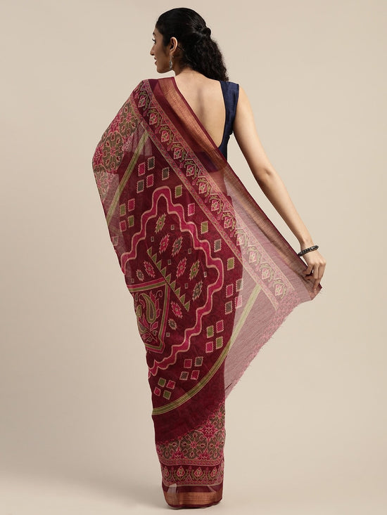 Maroon Printed Art Silk Saree