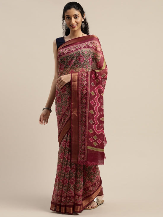 Maroon Printed Art Silk Saree