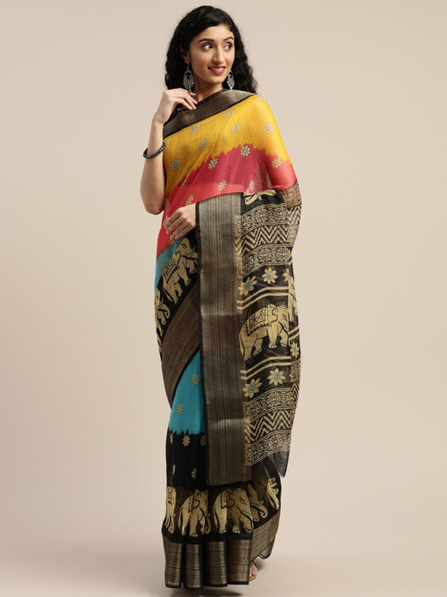 Multicolor Printed Art Silk Saree