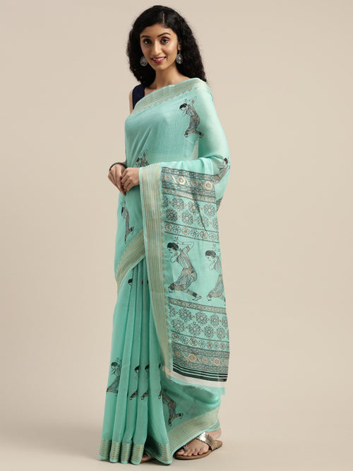 Light Green Printed Art Silk Saree