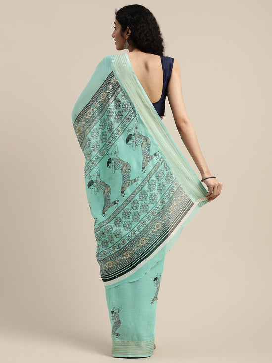 Light Green Printed Art Silk Saree