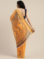 Orange Printed Art Silk Saree