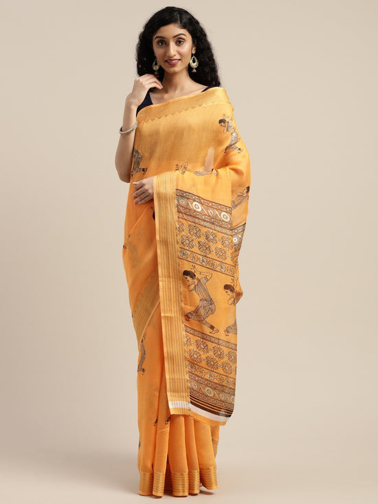 Orange Printed Art Silk Saree