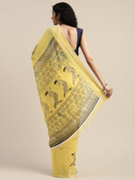 Yellow Printed Art Silk Saree