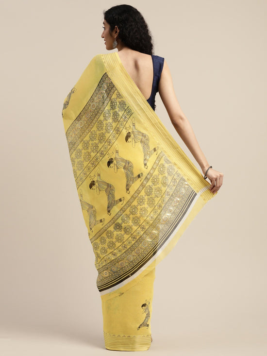 Yellow Printed Art Silk Saree