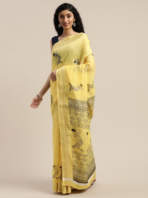 Yellow Printed Art Silk Saree