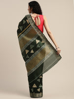 Dark Green Printed Art Silk Saree