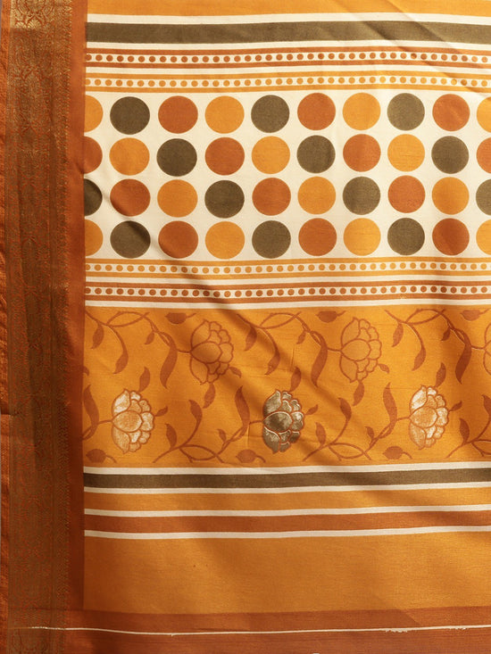 Yellow Printed Art Silk Saree