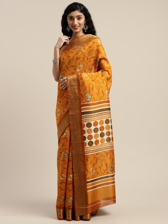 Yellow Printed Art Silk Saree