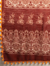 Brown Printed Art Silk Saree