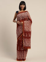 Brown Printed Art Silk Saree