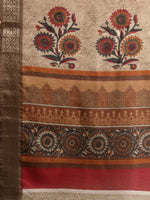 Beige Printed Art Silk Saree