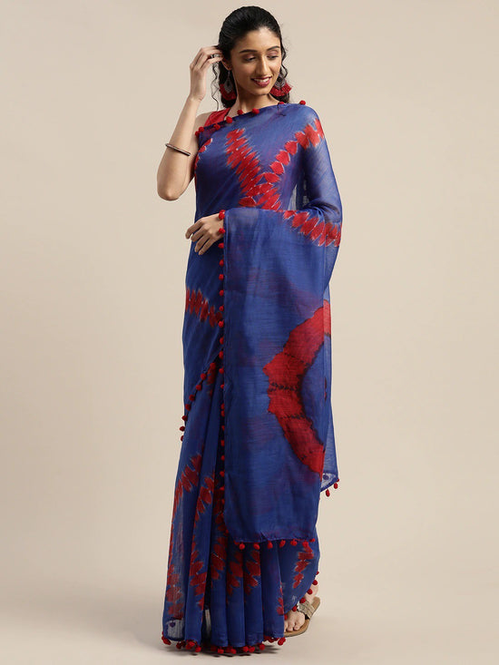 Blue Printed Art Silk Saree