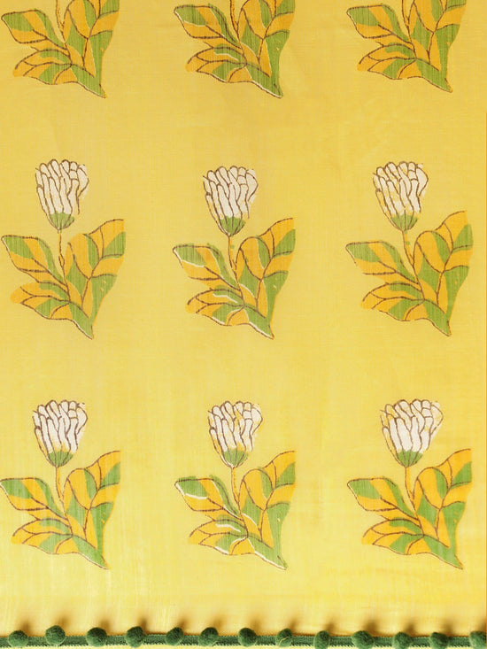 Yellow Printed Art Silk Saree