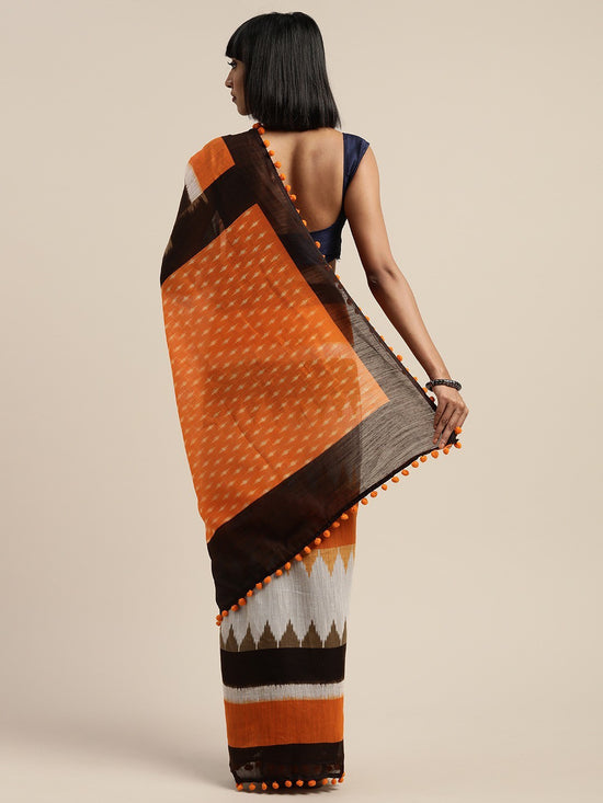 Orange Printed Art Silk Saree