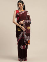 Brown Printed Art Silk Saree