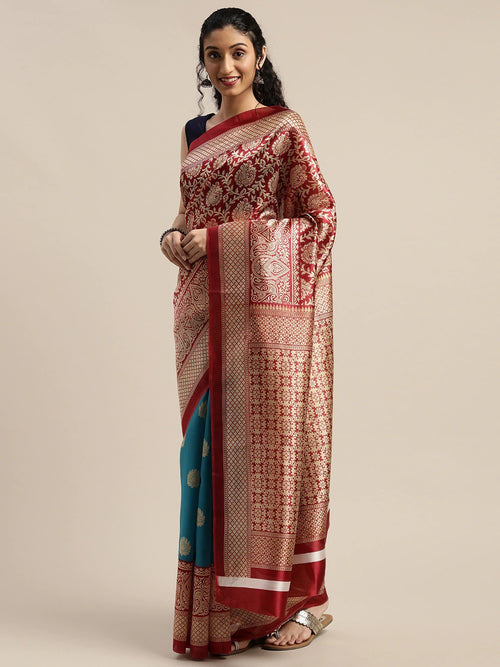 Maroon Printed Art Silk Saree