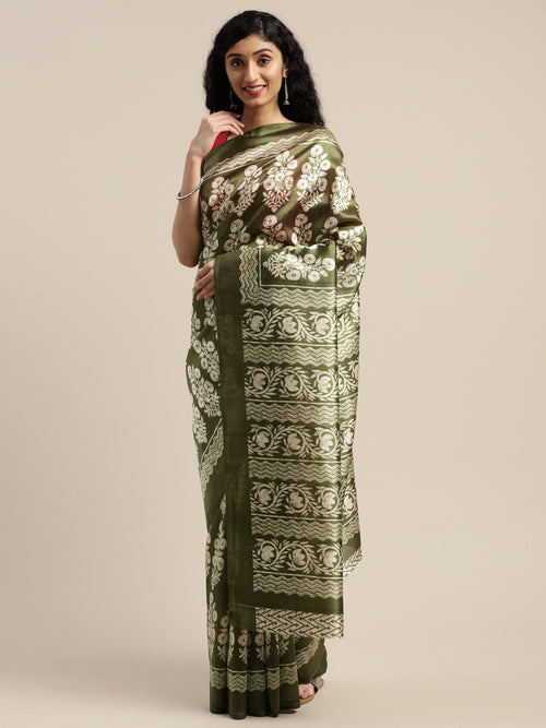 Green Printed Art Silk Saree