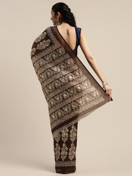 Brown Printed Art Silk Saree