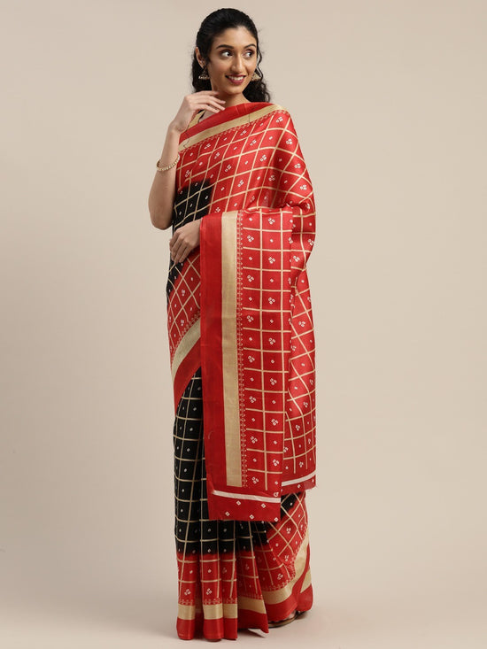 Red Printed Art Silk Saree