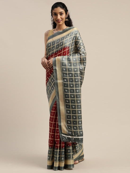 Grey Printed Art Silk Saree