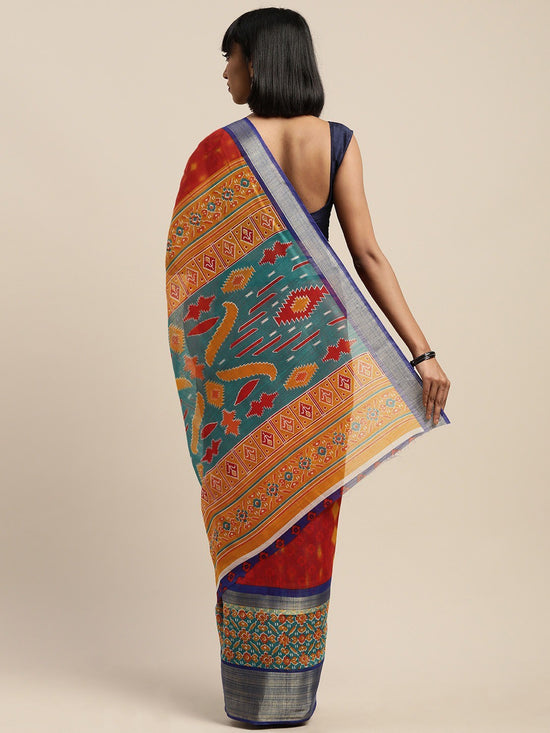 Red Printed Art Silk Saree