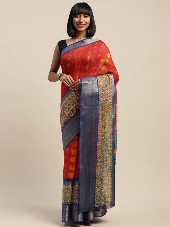 Red Printed Art Silk Saree