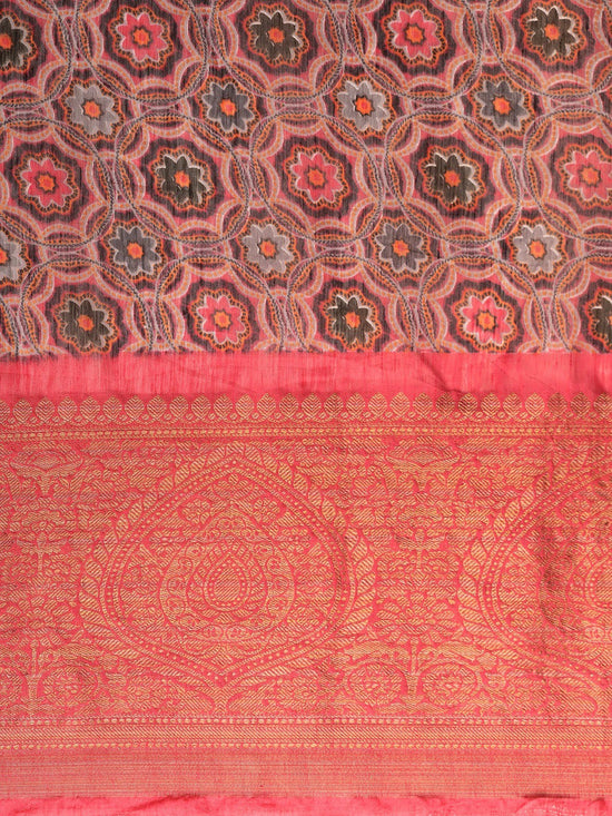 Pink Printed Art Silk Saree