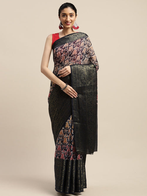 Grey Printed Art Silk Saree