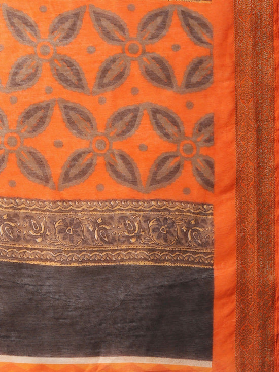 Orange Printed Art Silk Saree