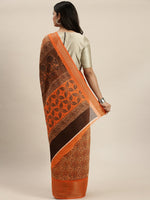 Orange Printed Art Silk Saree