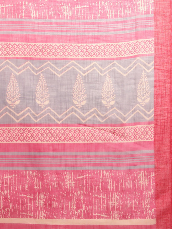 Pink Printed Art Silk Saree