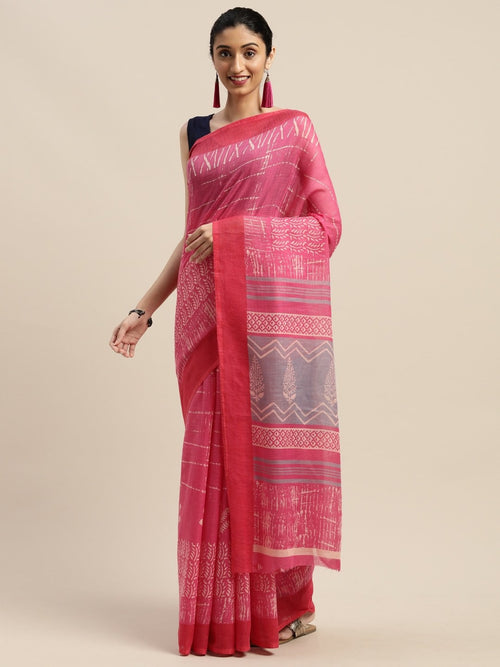 Pink Printed Art Silk Saree