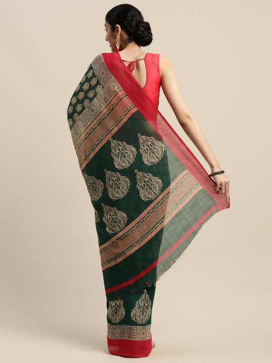 Dark Green Printed Art Silk Saree