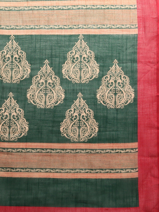 Dark Green Printed Art Silk Saree