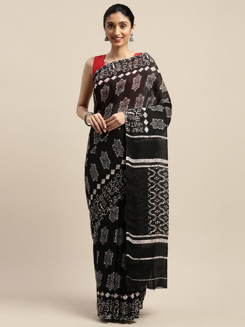 Black Printed Art Silk Saree