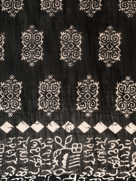 Black Printed Art Silk Saree