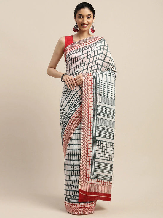 White Printed Art Silk Saree