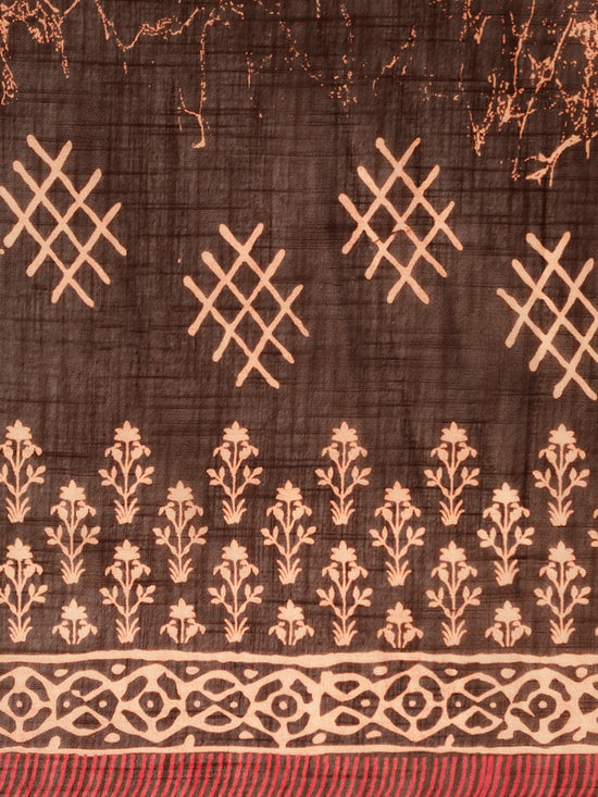 Brown Printed Art Silk Saree