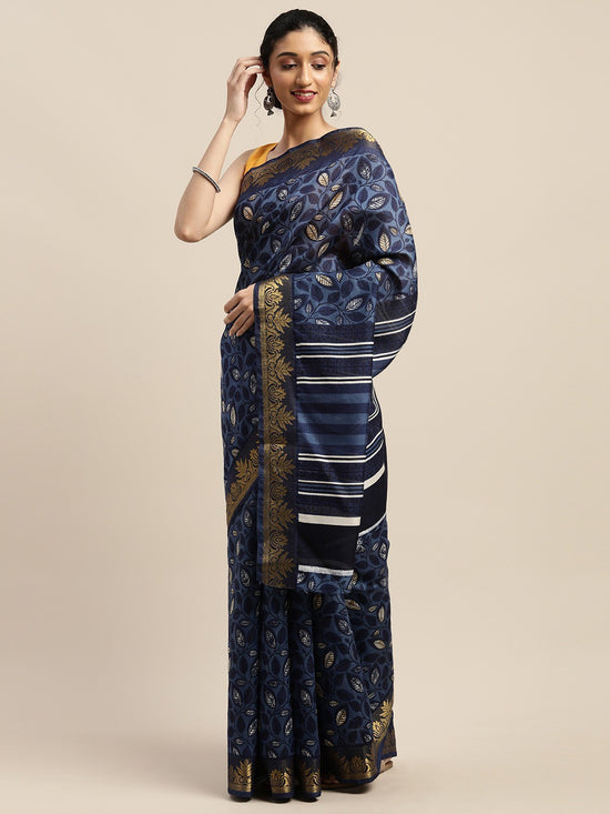 Dark Blue Printed Art Silk Saree