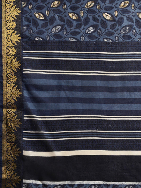 Dark Blue Printed Art Silk Saree