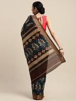 Dark Blue Printed Art Silk Saree