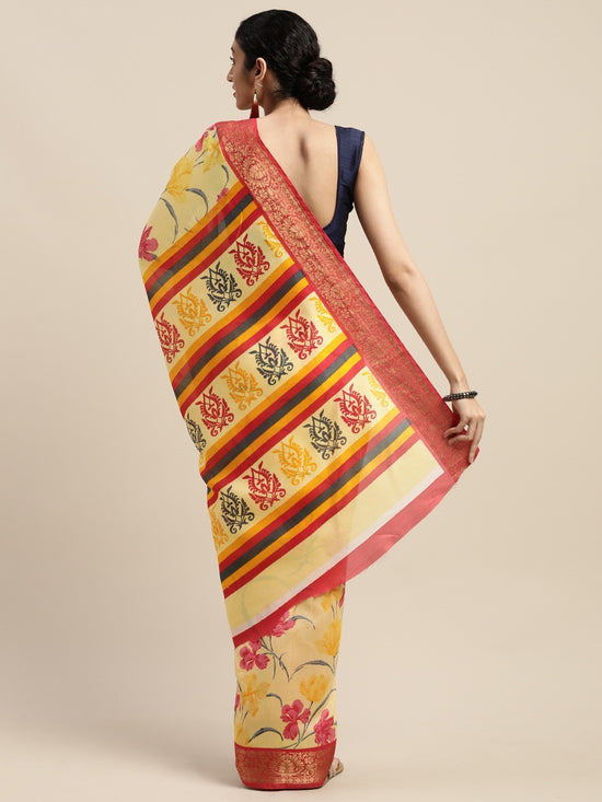 Yellow Printed Art Silk Saree