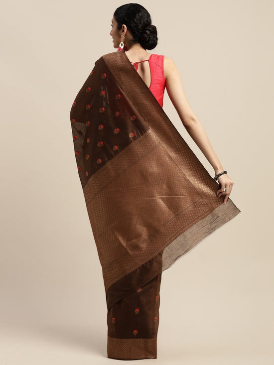 Brown Printed Art Silk Saree