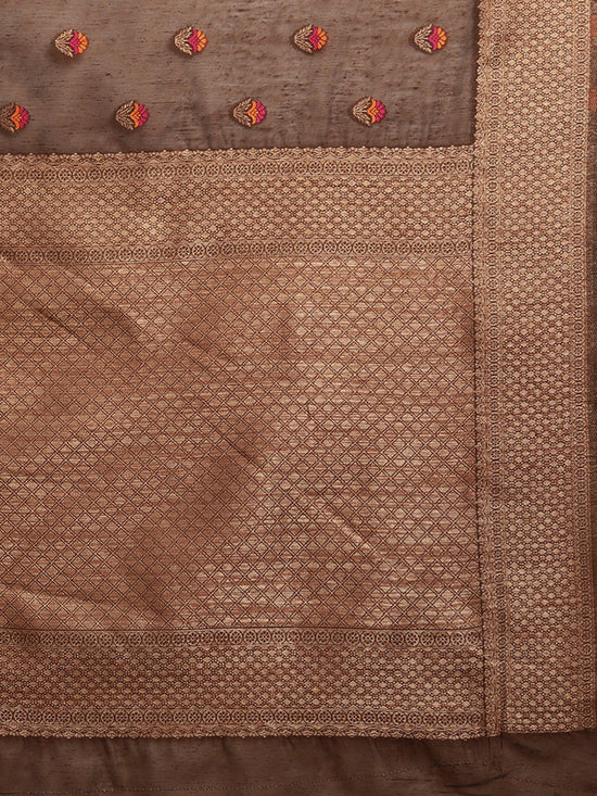 Brown Printed Art Silk Saree