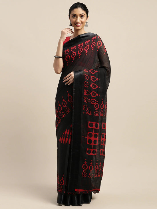 Red Printed Art Silk Saree