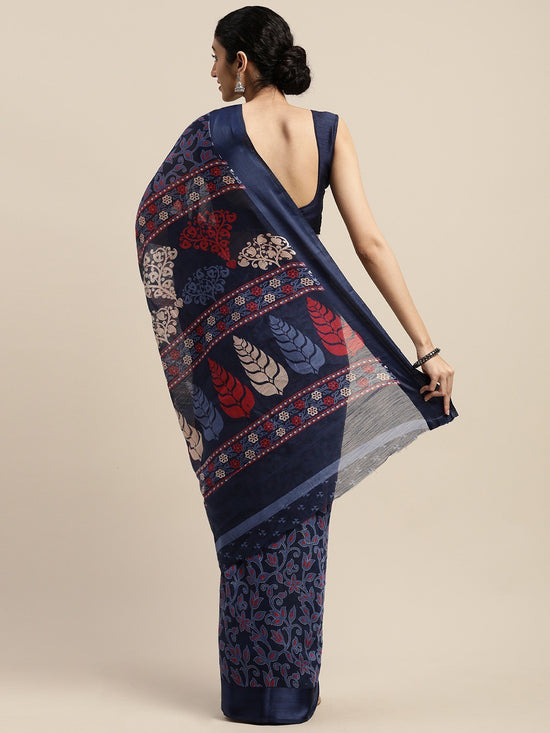 Blue Printed Art Silk Saree