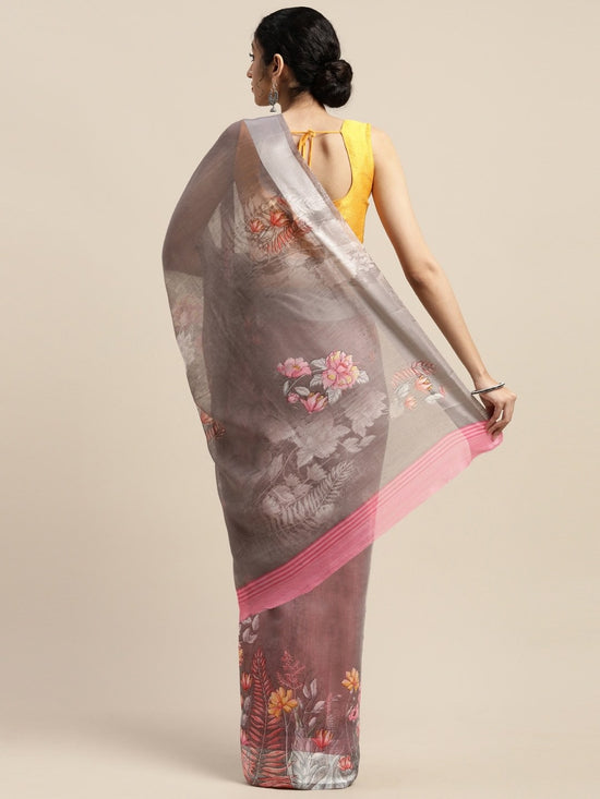 Grey Printed Art Silk Saree