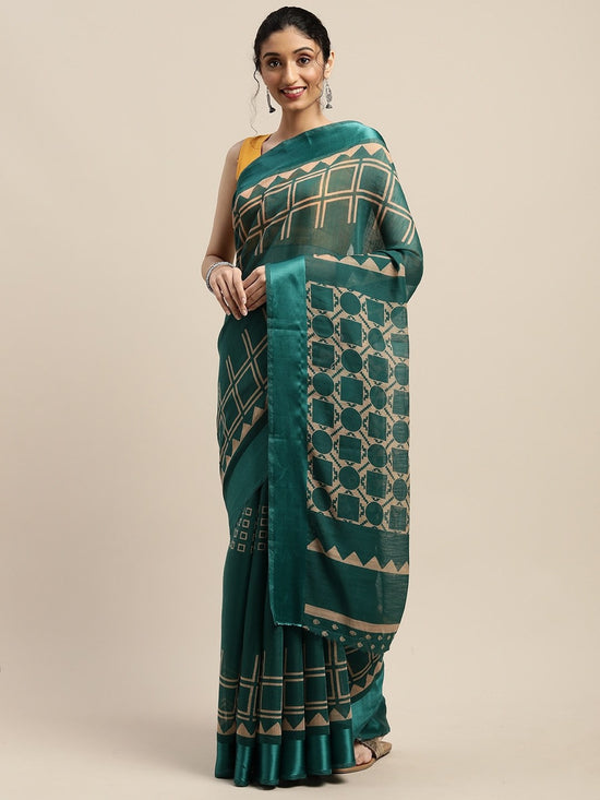 Green Printed Art Silk Saree