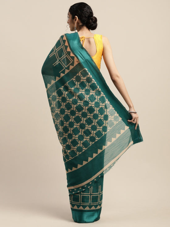 Green Printed Art Silk Saree